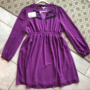 MoMo Maternity Long Sleeve Lace Details Purple Maternity Dress Size Large